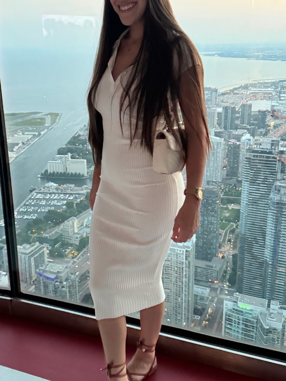 Zara White/Cream Ribbed Knit Midi Dress